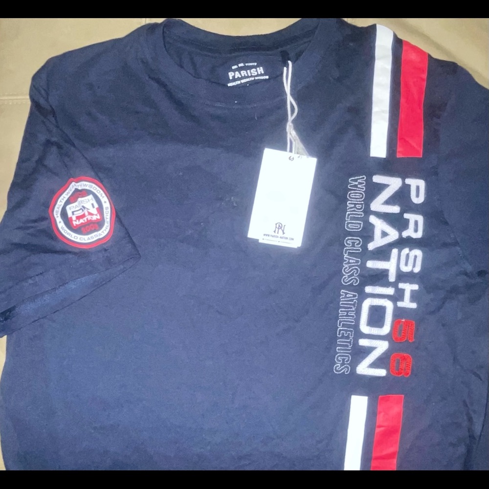 Parish Nation.. Men's Crew Neck T-Shirt .Navy.. Size  L.. NWT. Regular Price $32
